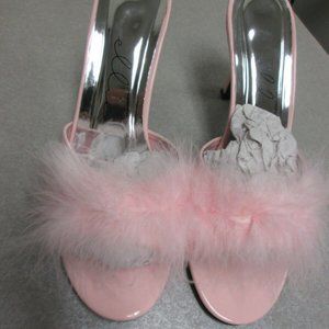 Ladies High Heels Maribou Slippers Pink No. 8